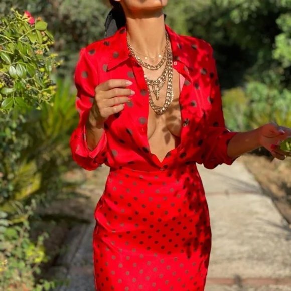 ZARA Polka Dot Skirt Black Red - Picture 7 of 9